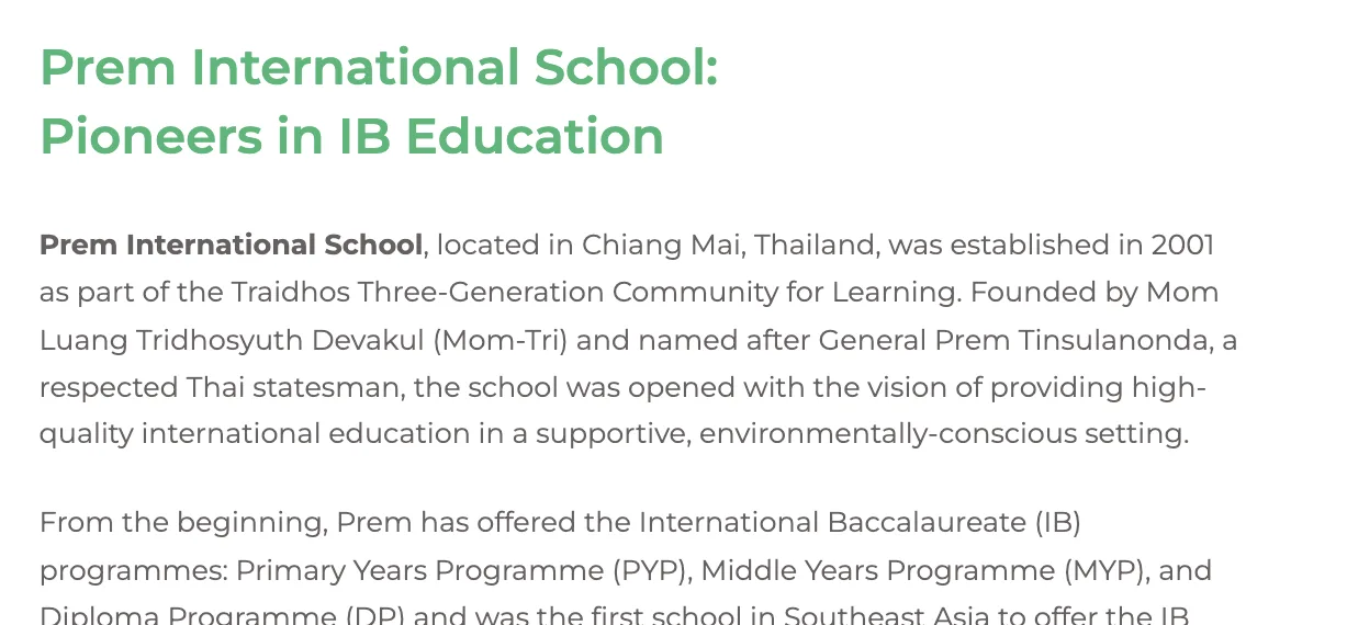 Prem's History page heading and two paragraphs of text