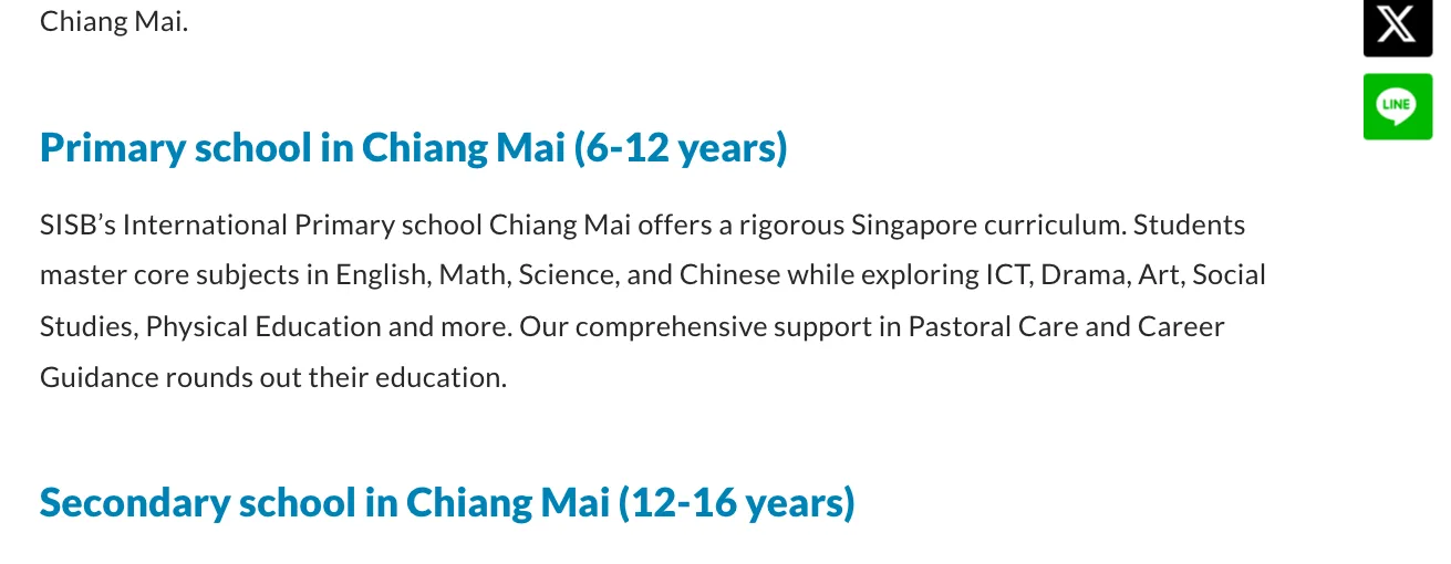 School page text describing the primary programme under a blue heading